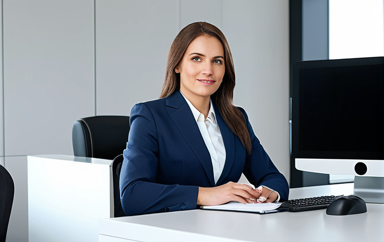 Modern Businesswoman**

"A professional businesswoman in a modest business suit, sitting at a desk in a modern office, fully clothed, appropriate attire, safe for work, perfect anatomy, natural proportions, professional photography, high quality, family-friendly."

**