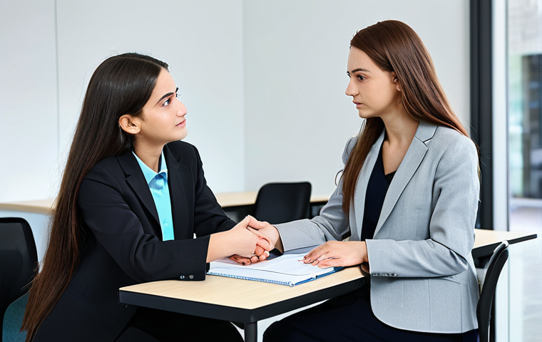 청소년상담사 직업 만족도를 높이는 요인 - **

A professional female psychologist, fully clothed in modest business attire, conducting a counse...