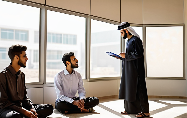 청소년상담사 실습기관에서의 성공 사례 - **Prompt:** "A wise and experienced male Arab youth guide, in his late 40s to early 50s, dressed in ...