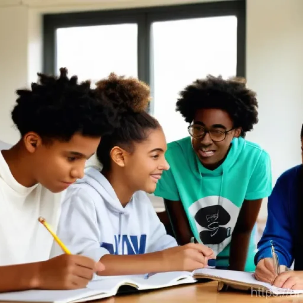 청소년상담사 상담 준비 체크리스트 - **Prompt 1:** A diverse group of teenagers, aged 15-18, is gathered in a well-lit, modern community ...