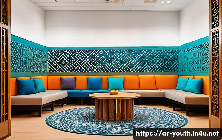 청소년상담사 실무에서의 의사소통 스킬 - A warm and inviting counseling room designed for adolescent support sessions in an Arabic cultural s...