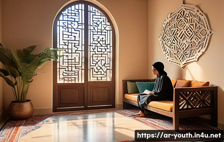 청소년상담사로 일하기 위한 준비 - A warm, inviting counseling room in a Middle Eastern setting, featuring a young Arab teenager wearin...