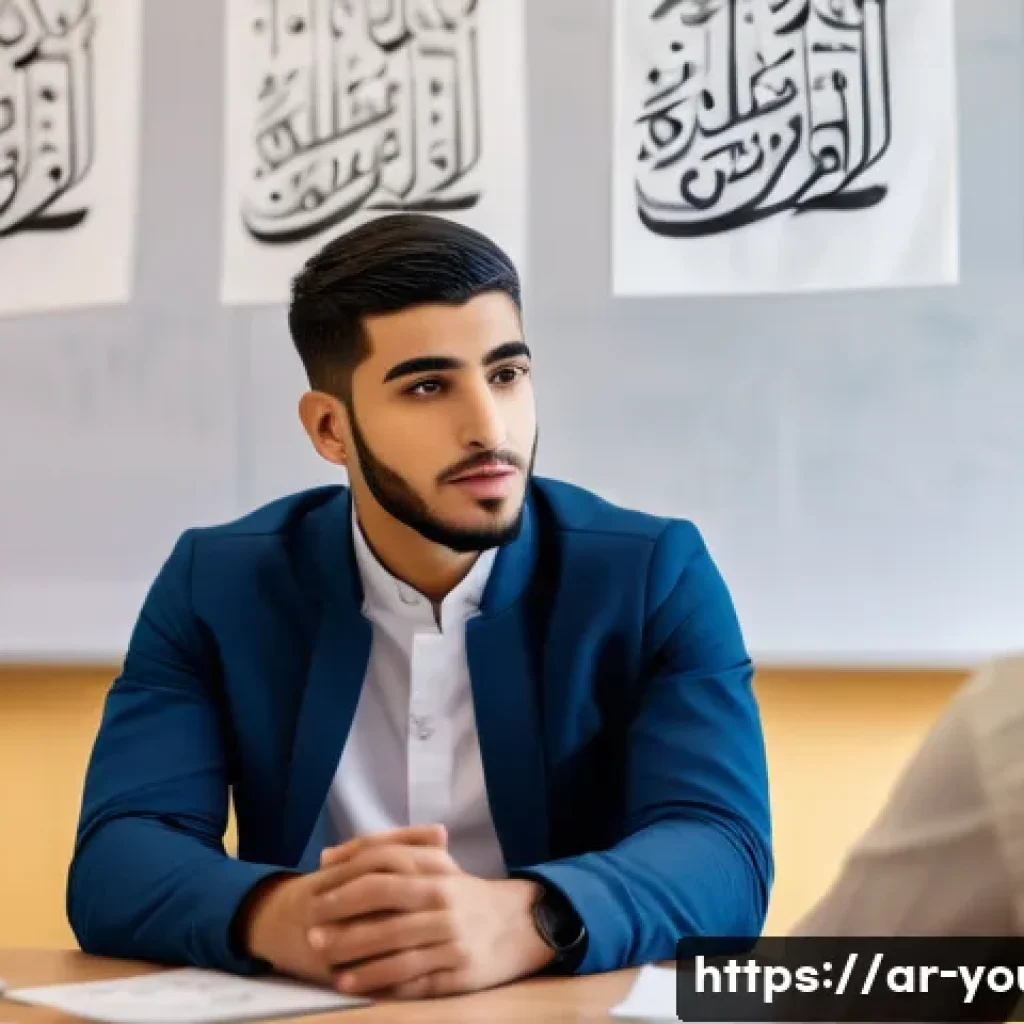 청소년상담사 자격증과 관련된 추천 학과 - A professional young Arabic male counselor in a modern educational setting, wearing modest professio...