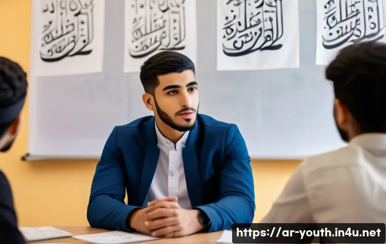 청소년상담사 자격증과 관련된 추천 학과 - A professional young Arabic male counselor in a modern educational setting, wearing modest professio...