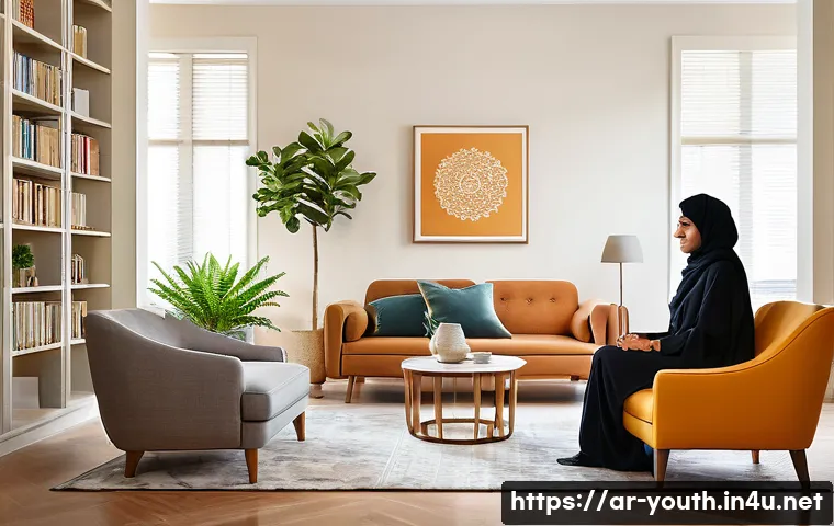 청소년상담사로서 직업 만족도를 높이는 방법 - A serene and professional counseling office setting in a modern Middle Eastern home, featuring a war...