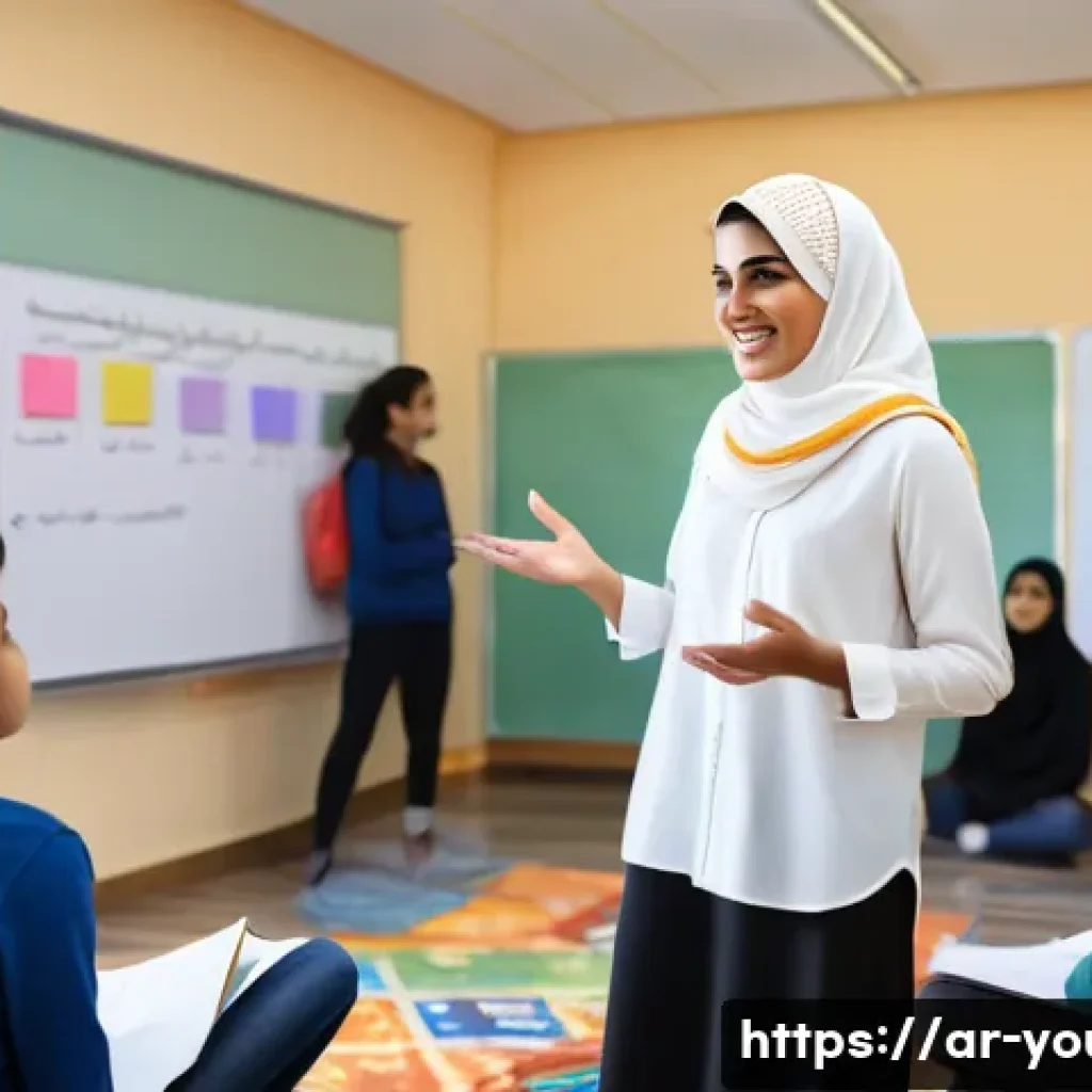 청소년상담사 자격증 취득 후 학습 지속법 - A professional Middle Eastern female adolescent counselor conducting a group workshop in a modern co...