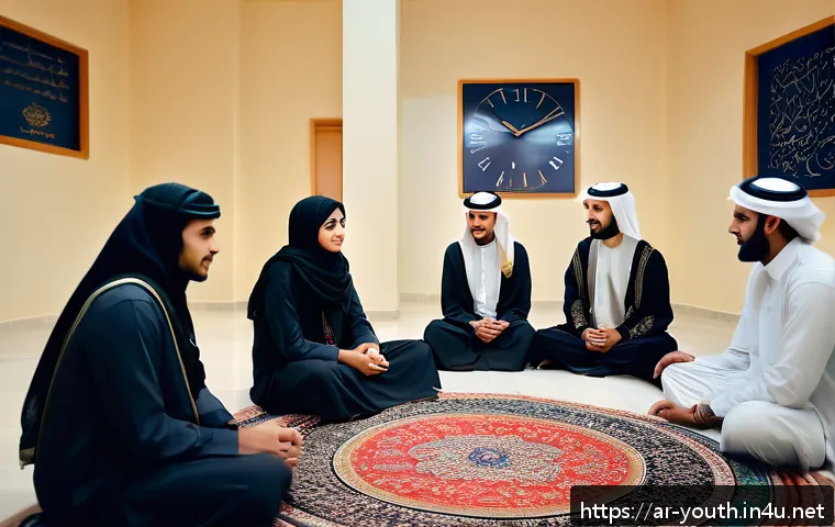 청소년상담사 실무에서 자주 겪는 어려움 - A warm, inviting counseling session scene set in a modern Middle Eastern community center, featuring...