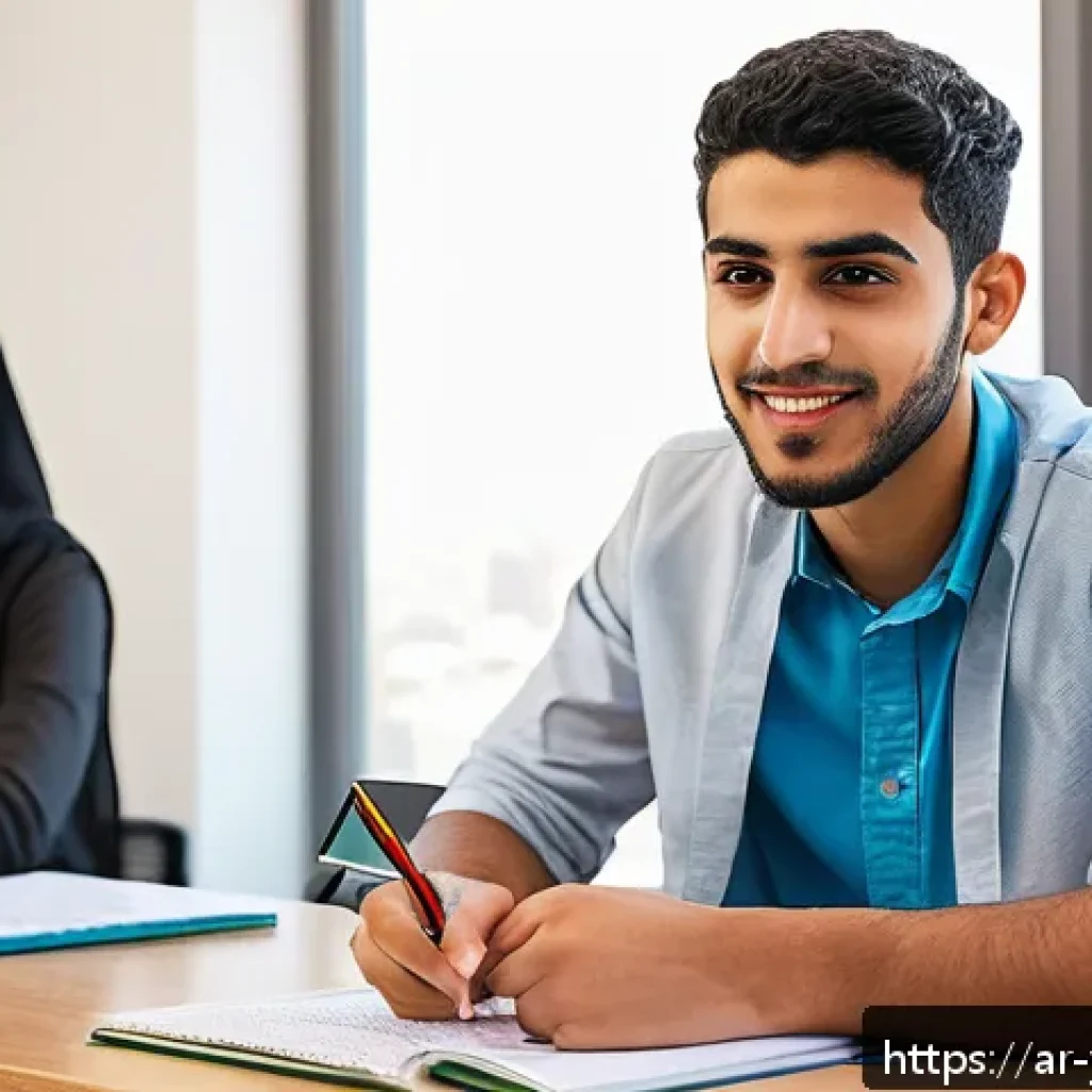 청소년상담사 시험에서 고득점 전략 - A professional young Arab male youth counselor sitting at a desk in a modern, well-lit office, atten...