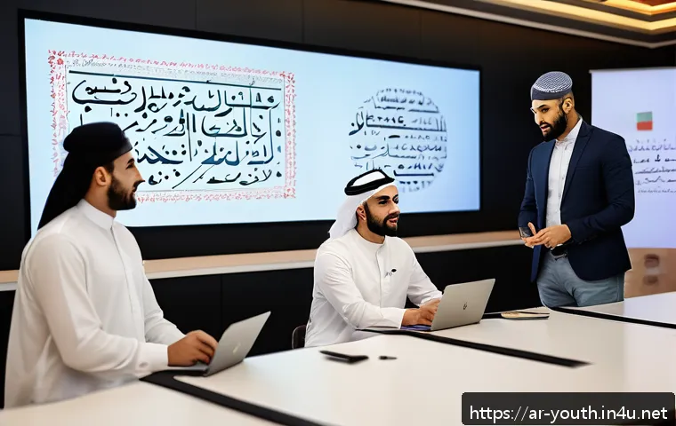 청소년상담사 자격증 소지자의 경험담 - A diverse group of young Arab community leaders, dressed in modest, professional attire, engaged in ...