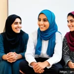 Home 23 청소년상담사 커리어 플랜 세우기 - A warm, inviting community center scene in an Arabic-speaking country, featuring a diverse group of ...
